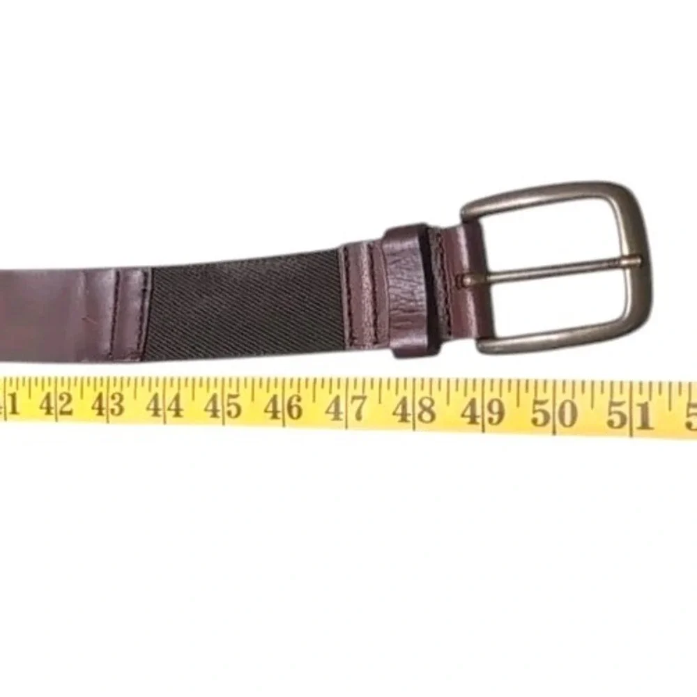 LL Bean Belt Mens 40 Brown Full Grain Leather Brass Buckle Stretch Insert 509490